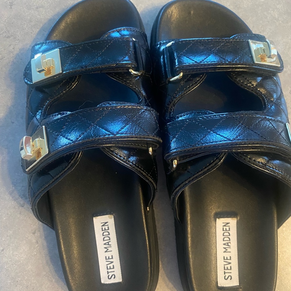 Steve Madden Black Quilted Slide Sandals